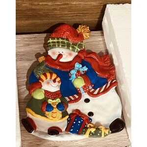 Christmas Dillards Trimmings Snowman Canape Tray Raised Relief Colorful Dish